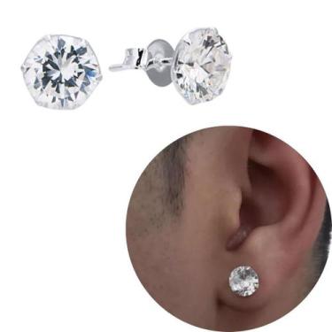 Imagem de Par Brinco Prata 925 Legítima Pedra Zircônia 7mm Masculino - Morganitt