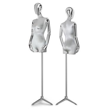 Imagem de Mannequin Loja de roupas de veludo galvanizado corpo humano manequins de varejo torso, altura ajustável 60,62-78,74 pol. manequim(Gray)