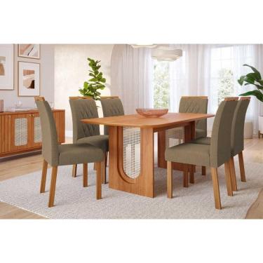 Imagem de Sala de Jantar Completa Valentina Tampo Madeirado 180x90cm e 6 Cadeiras Juliana Cinamomo - Carvalho/Suede Joli Capuccino - Cimol