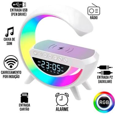 Imagem de Luminária Smart Premium - Caixa de Som Integrada e Carregador Sem Fio 