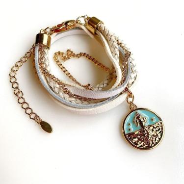 Imagem de Pulseira Multipla Pingente Iemanjá Banho Ouro 18K- Branco