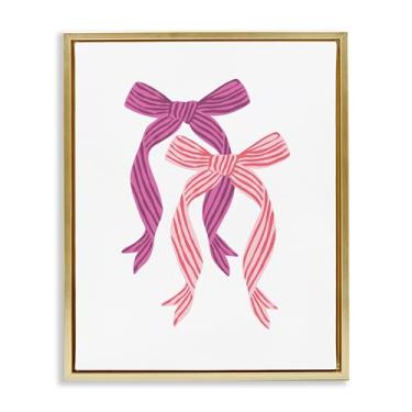 Imagem de Stupell Industries Arte de parede em tela flutuante dourada magenta e vermelha com laço duplo por Krissy Mast, 53 x 43 cm