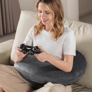 Imagem de Almofada de leitura para jogos, almofada de mesa de colo para sentar na cama ou sofá, almofada compacta de suporte de braço para ler, brincar ou fazer crochê, adequada para adultos e crianças, cinza