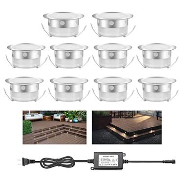 Imagem de YZGWZLD Luzes de LED brancas quentes, IP67 à prova d'água, baixa tensão, 12 V, luzes embutidas Φ39,5 mm, iluminação externa embutida para deck/terraço/cozinha/banheiro, kit de iluminação de escada de