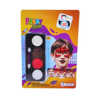 Imagem de Kit Pintura Facial Teia de Aranha Funny Make Pica Pau Branco Preto Ver