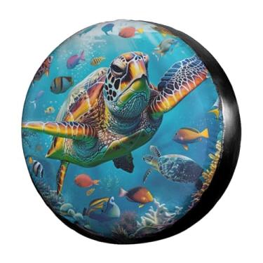 Imagem de Dujiea Marine Funny Sea Turtle Fish Sobressalente capa de pneu universal para rodas à prova de poeira Protetores de pneu para Jeep Trailer Rv Van SUV Caminhão Camper e muitos veículos 35 40 40 41 cm