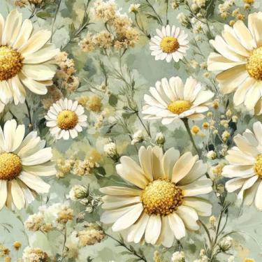 Imagem de Papel de parede de fundo para quarto margarida 45 cm x 300 cm pintura a óleo floral estilo campo pátio papel de parede para capa quarto banheiro quarto cozinha sala de estar