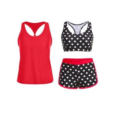 Imagem de Maiô Tankini Yonique, 3 peças, atlético para mulheres, vermelho