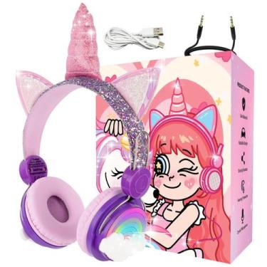 Imagem de Fones de ouvido sem fio charlxee Unicorns Kids com LED 30H Playtime