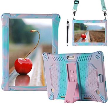 Imagem de DETUOSI Capa para tablet YELLYOUTH 10.1, capa leve de silicone macio compatível com Dragon Touch Notepad K10, ZONKO 10.1, Beyond Tab 10.1, Lectrus 10.1, [Stylus Pen & Strap], rosa e verde menta