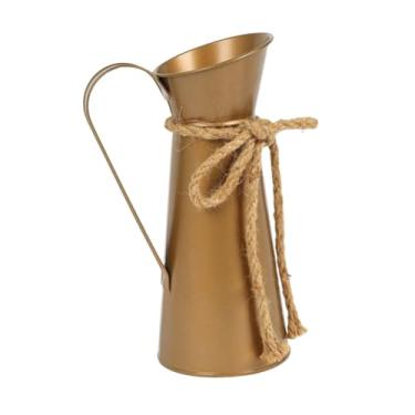 Imagem de Generic Vaso de ferro com arranjos florais e alça, enfeite de mesa rústico, balde de flores para armário, entrada, escritório, prateleira, loja, Bronze