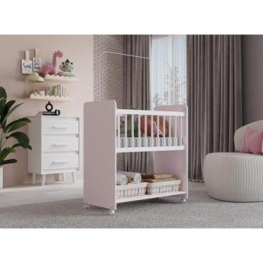 Imagem de Mini Berço Moisés Com Colchão Grade Fixa Cor Rosa - Bebe Completo