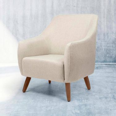 Imagem de Poltrona Tecido Linho Pés Madeira Paloma Bege Rústimo