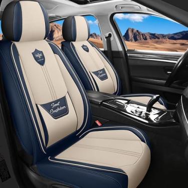 Imagem de LINGVIDO Capas de assento de carro – Conjunto completo de couro napa premium para bancos dianteiros e traseiros, duráveis, confortáveis, fáceis de instalar, serve na maioria dos carros, sedãs, SUVs
