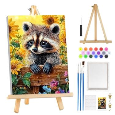 Imagem de MOGTAA Kit de pintura por números para adultos iniciantes com moldura, kits de pintura por números de guaxinim em tela com cavalete, kits de pintura a óleo de animais fáceis de fazer você mesmo para