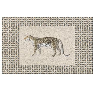 Imagem de ignytiger Tapete de oncinha marrom Cheetah Welcome para entrada interna e externa, tapete de banheiro vintage para cozinha de leopardo, piso de entrada interna, decoração de banheiro de Natal