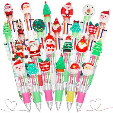Imagem de 48 canetas multicoloridas de Natal em uma, inclui 24 pacotes 4 em 1 mini caneta esferográfica divertida e 24 peças 6 em 1 canetas coloridas fofas a granel para presentes de volta às aulas, prêmios de
