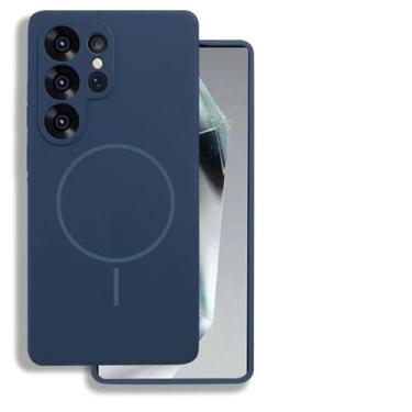 Imagem de HJZSZX Para Samsung S24Ultra Capa de silicone líquido capa protetora magnética de carregamento sem fio macia (para Samsung S24Ultra/azul marinho)