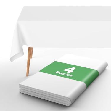 Imagem de URMONA Toalha de mesa de plástico descartável, 4 peças - 137 x 183 cm, toalha de mesa retangular, impermeável, adequada para festas, piqueniques, casamentos e acampamento (branca)