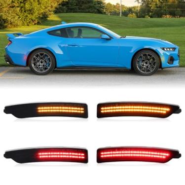 Imagem de Luzes de LED dinâmicas laterais para Ford Mustang S650 2024 2025 Dark Horse EcoBoost GT GTD Sequencial Âmbar Vermelho Âmbar Luzes de Sinalização Para-choques Traseiro, Lente fumê 4 peças