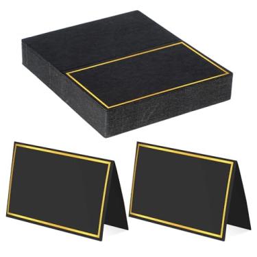 Imagem de LIQWEI 50 cartões de lugar, cartões de nome de mesa com folha dourada, cartão de lugar para configuração de mesa, etiquetas de alimentos para buffet de festa, cartões de casamento para barraca de