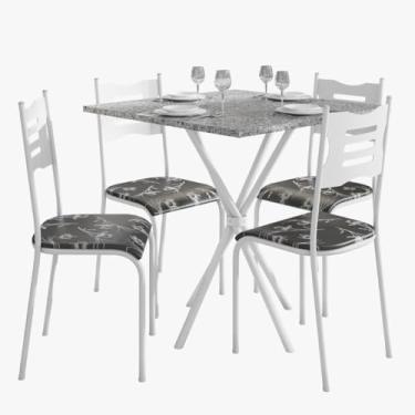 Imagem de Kit Mesa Diamante 542 Sala de Jantar 4 Cadeiras Pés Tubular Floral/branco