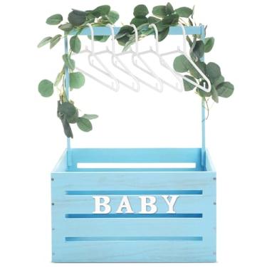 Imagem de Barydat Armário de caixa de chá de bebê de madeira, cesta de bebê com alça e guirlanda, cesto de caixa de armazenamento, caixa de presente de madeira para chá de bebê, cartas autoadesivas para
