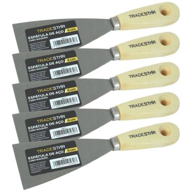 Imagem de Kit 5 Espátula 6 cm Aço Gesso Massa Corrida Multiuso  Drywal
