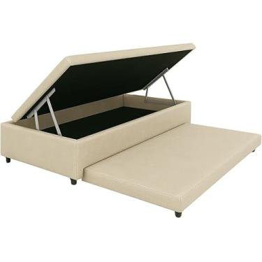 Imagem de Cama Box Báu Solteiro C/Auxiliar com espuma de 6cm, Com Pistão a Gás, Suporta 200kg (Suede Bege)