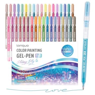 Imagem de Canetas de gel com glitter, pacote com 36 canetas coloridas para papel preto e papel branco, canetas de ponta de 1,0 mm, canetas de tinta de grande capacidade para colorir, escrever, desenhar, diário