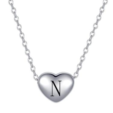 Imagem de MiiFort Colar com pingente de coração com letra inicial A a Z, aniversário, nome personalizado, presente para mulheres, filha, família, prata, aço inoxidável, One Size, Aço inoxidável, Sem Pedra