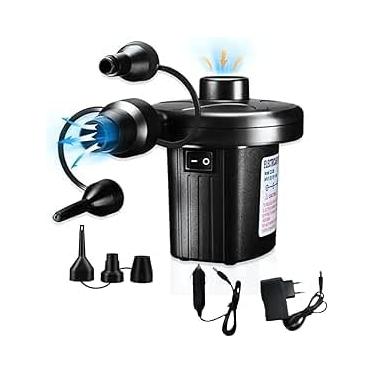 Imagem de Bomba de Ar Elétrica Portátil, 110V/12V, 3 Bicos Adaptadores, Inflador/Deflator para Colchões, Infláveis, Camping, 4.5kPa