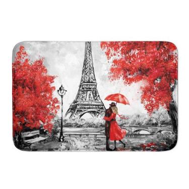 Imagem de Tapete De Porta Vermelho Casal Love Paris Emborrachado - Novadecora