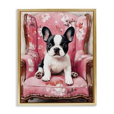 Imagem de Stupell Industries Sweetest Dog Frenchie Arte de parede em tela flutuante dourada emoldurada, design por Annabelle Hall, 78 x 63 cm