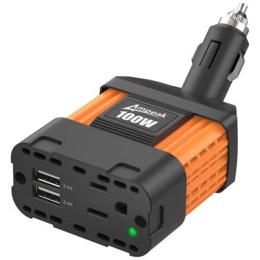 Imagem de Inversor de Potência 100W DC 12V para AC Tomada AC e USB 2.1A Ultra Compacto, 110v, AMPEAK IVUFA0100, Laranja