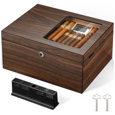 Imagem de Umidor de Charutos com Capacidade para até 120 Unidades, Grade de Ventilação, Interior de Cedro Espanhol e Umificador de Gel,Teplat