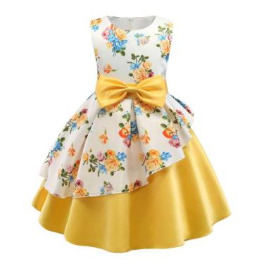 Imagem de Vestido AIMJCHLD com flores rústicas para meninas de 7 a 8 anos amarel