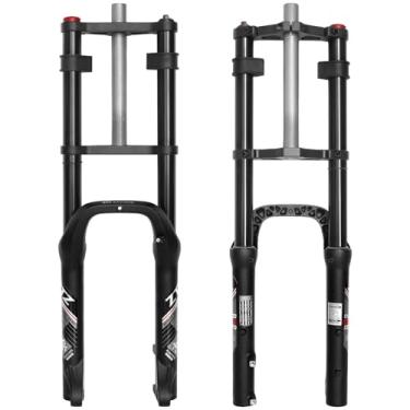 Imagem de ZTZ Garfo de suspensão de mola de óleo para pneu gordo de 50 x 10 cm - viagem de 180 mm, cubo de espaçamento de 135 mm, QR de 9 mm, garfo dianteiro de choque de coroa dupla, adequado para bicicletas