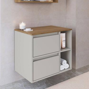 Imagem de Gabinete de Banheiro Suspenso 60cm com 2 Nichos 1 Porta Basculante e 1 Gaveta sem Cuba Mel/Arenas