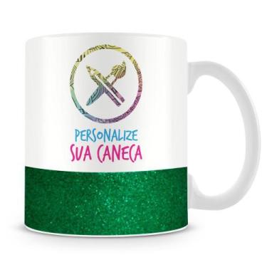 Imagem de Caneca de Porcelana com Base Glitter Verde Personalizada - 325ml - Amo