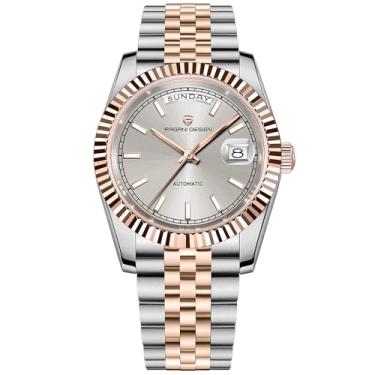 Imagem de Relógio masculino Pagani Design DD36, um relógio masculino de luxo com mostrador dourado, mostrador duplo de data, vidro de cristal de safira, caixa de aço inoxidável, resistência à água de 10 bar e