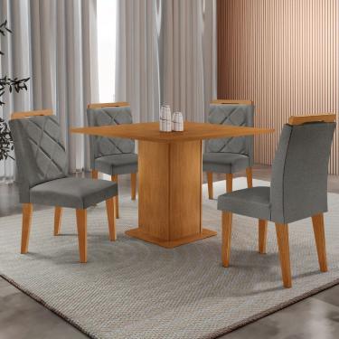 Imagem de Mesa de Jantar Loren 90cm Tampo MDF Canto Reto e 4 Cadeiras Melissa Moderna Mobilia