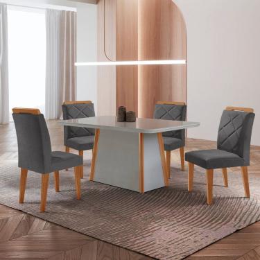 Imagem de Mesa de Jantar Diane Tampo 120cm MDF Vidro Canto Copo e 4 Cadeiras Melissa Moderna Mobilia