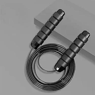 Imagem de Corda de pular, cordas de salto ajustáveis pretas, corda de pular, velocidade rápida sem emaranhados, com rolamentos de esferas, exercício e corda de pular de corpo fino em casa, escola, academia