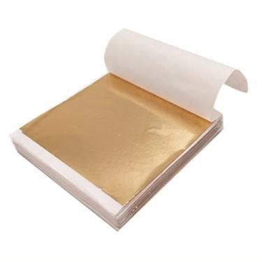 Imagem de 100 peças de papel de arte DIY folha dourada para scrapbook e decoração de casa.