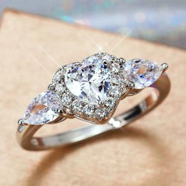 Imagem de Anéis de noivado de zircônia cúbica de coração branco banhado a ouro branco, alianças de compromisso, festas noturnas, presentes de dia dos namorados, alianças de eternidade para mulheres, 9, Cobre