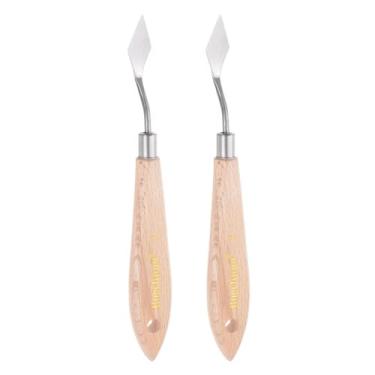 Imagem de Generic 2 peças de facas de paleta de pintura número 1 espátula pontiaguda de aço inoxidável com cabo de madeira de faia para tinta acrílica a óleo, mistura de tela, espalhamento