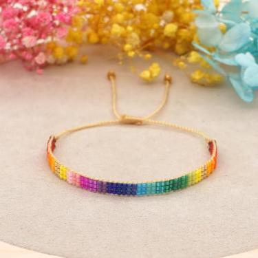 Imagem de Pulseiras femininas feitas à mão com contas de sementes de arco-íris boêmias, berloques, casais, corda amarela, trançada, colorida, com contas, orgulho LGBT, acessórios, joias modernas, presente