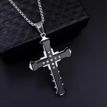 Imagem de Colar geométrico masculino de titânio: pingente leve de estilo boêmio com detalhes em pedra brilhante, corrente hipoalergênica polida, joia moderna e durável para presente de aniversário e férias