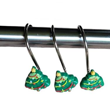 Imagem de Conjunto de 12 ganchos decorativos para cortina de chuveiro de resina para árvore de Natal, conjunto de 12 anéis de cortina de resina para árvore de Natal